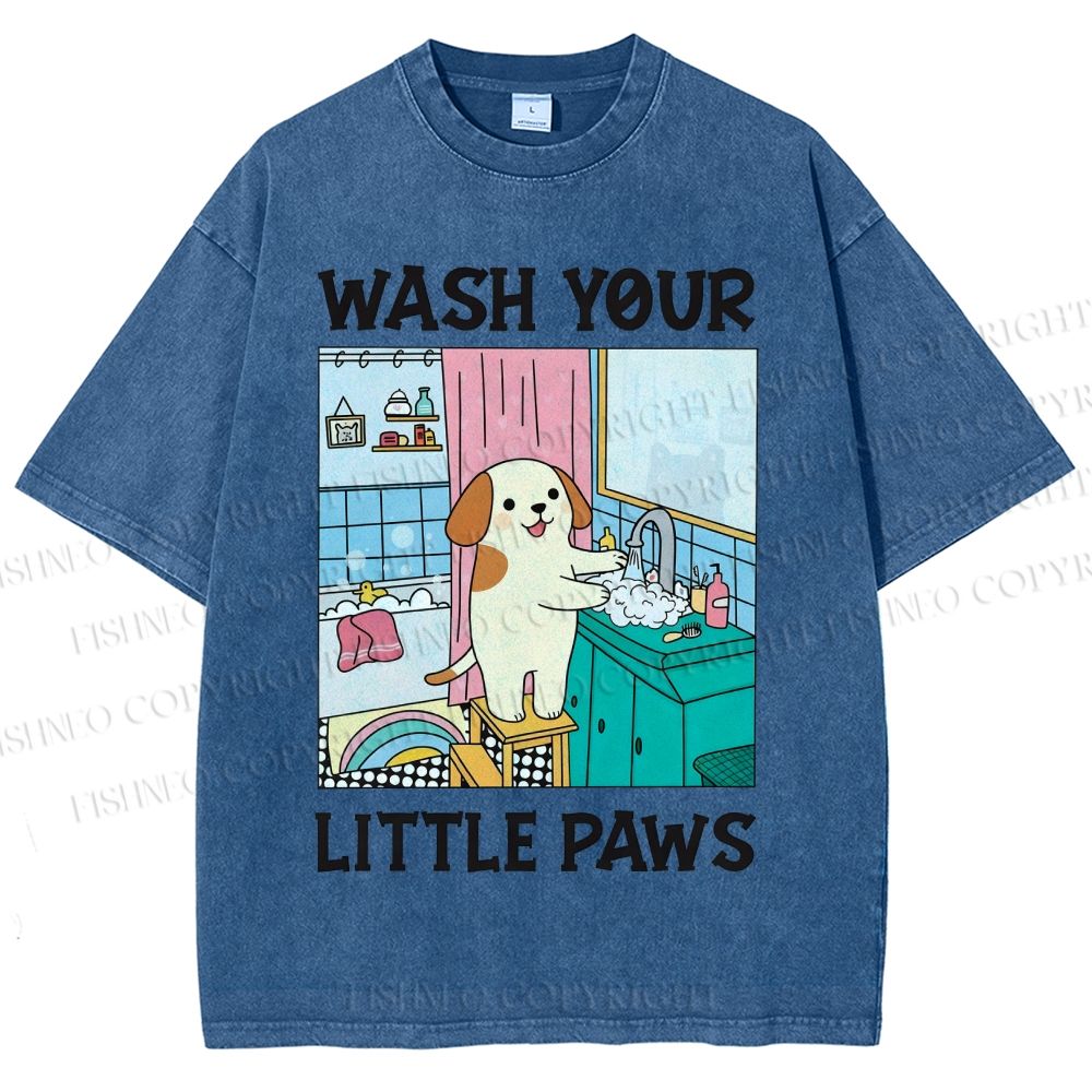 Unisex Wash Your Little Paws Dog Printed Washed Tee
