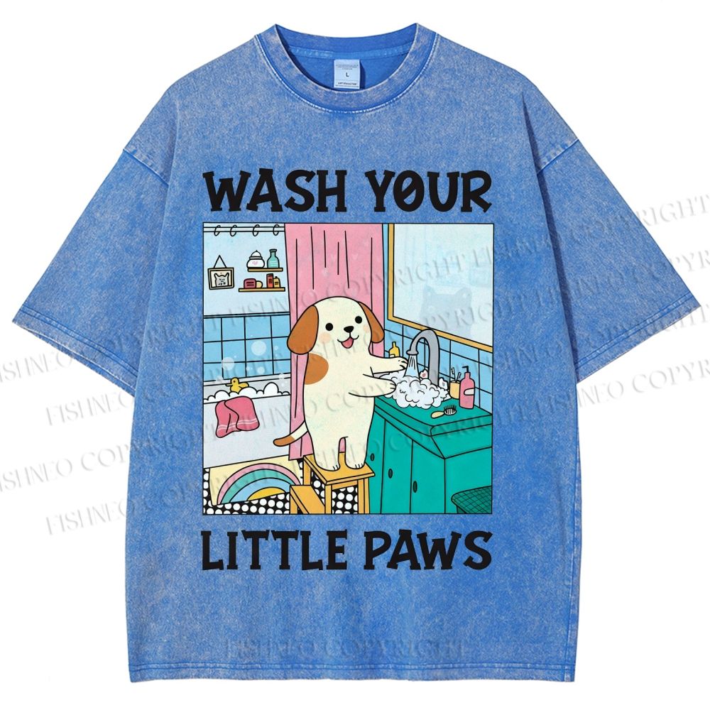 Unisex Wash Your Little Paws Dog Printed Washed Tee
