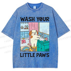 Unisex Wash Your Little Paws Dog Printed Washed Tee