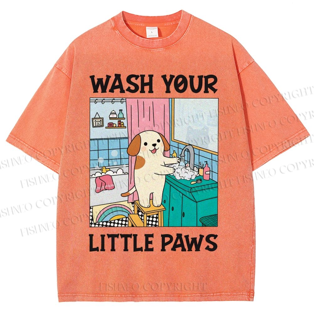 Unisex Wash Your Little Paws Dog Printed Washed Tee