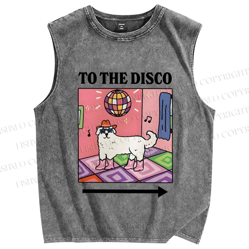 Unisex Dog To The Disco Printed Washed Tank Top