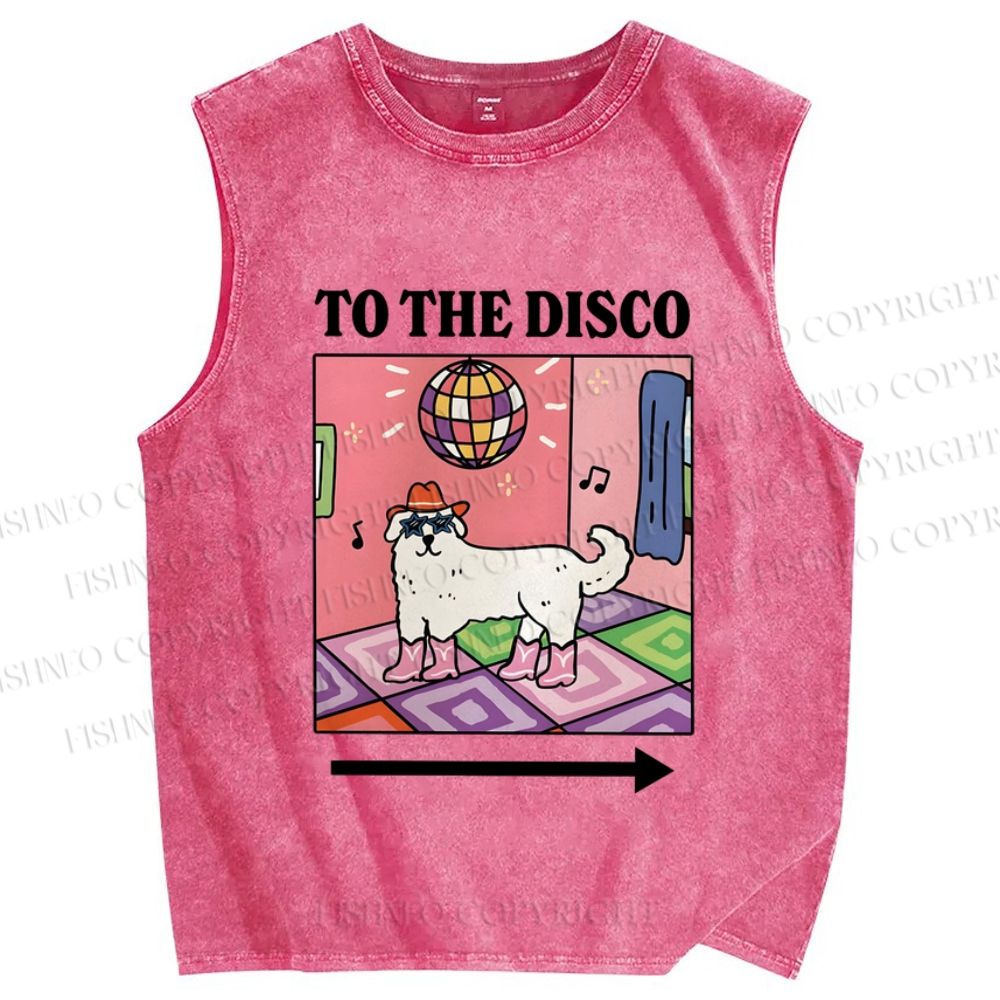 Unisex Dog To The Disco Printed Washed Tank Top