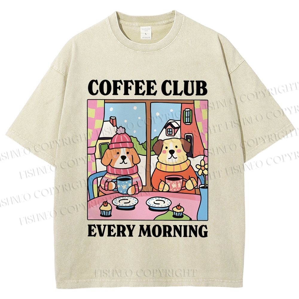 Unisex Coffee Club Every Morning Printed Washed Tee