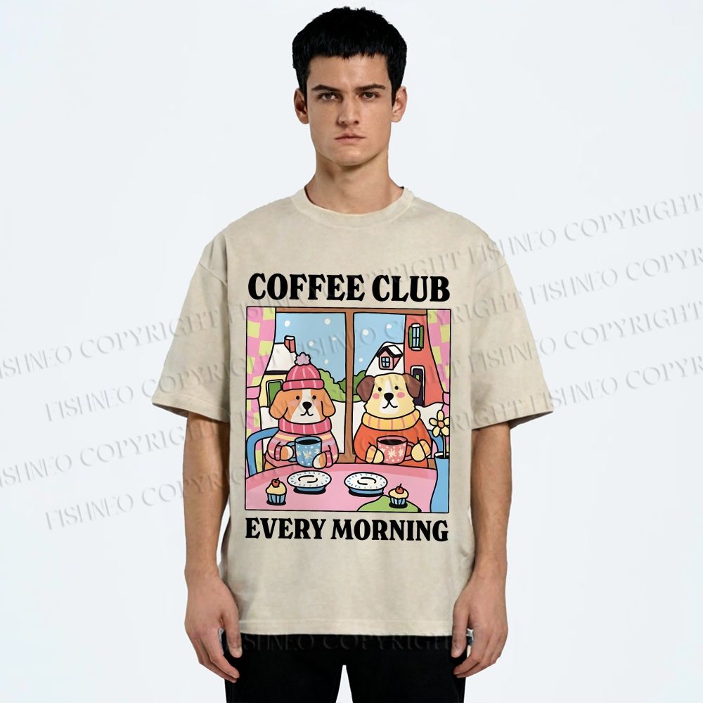 Unisex Coffee Club Every Morning Printed Washed Tee