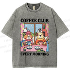 Unisex Coffee Club Every Morning Printed Washed Tee