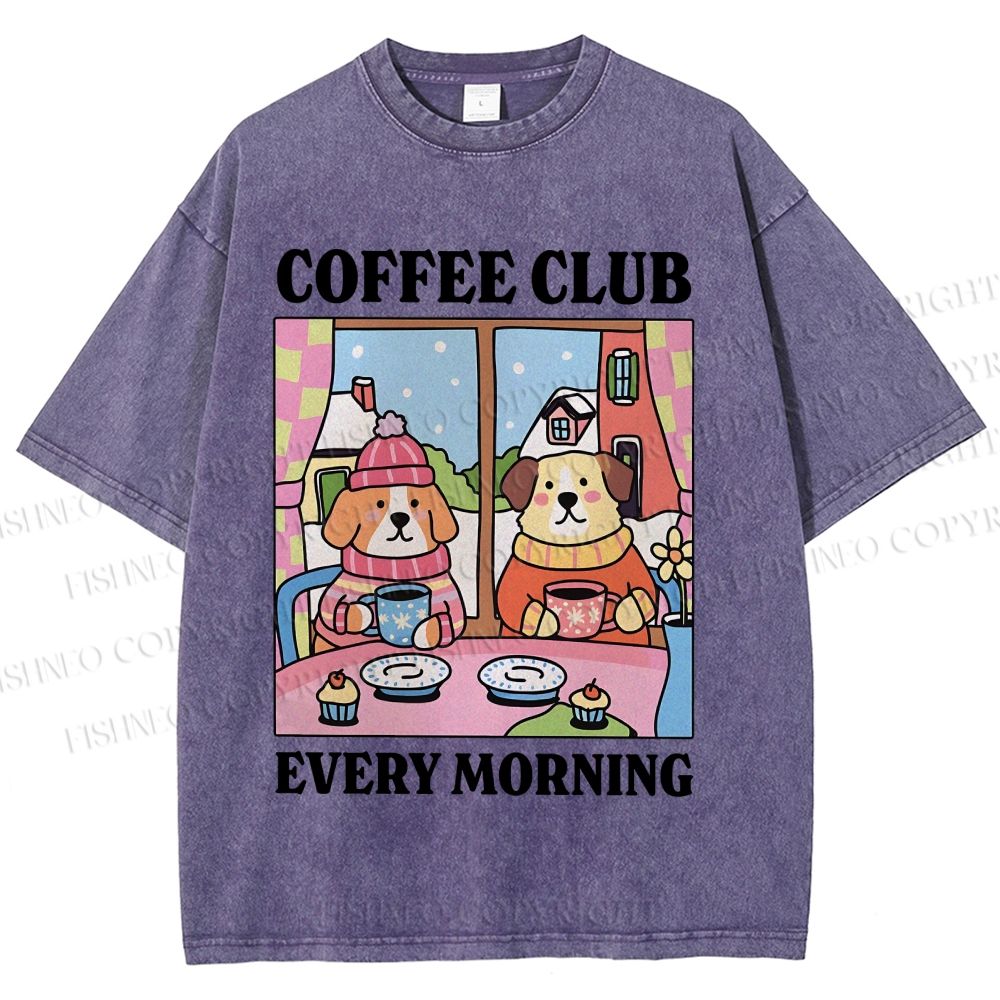 Unisex Coffee Club Every Morning Printed Washed Tee