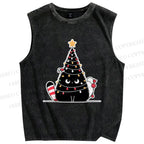 Unisex Black Cat String lights Printed Washed Tank Top