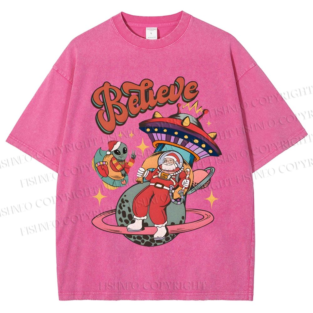 Unisex Christmas Santa With ET Printed Washed Tee