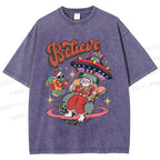 Unisex Christmas Santa With ET Printed Washed Tee