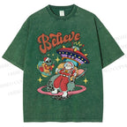 Unisex Christmas Santa With ET Printed Washed Tee
