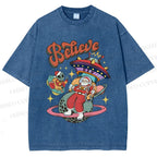 Unisex Christmas Santa With ET Printed Washed Tee