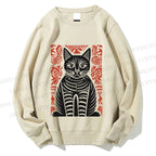 Unisex Vintage Black Cat Totem Printed Sweatshirt