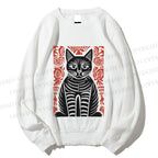 Unisex Vintage Black Cat Totem Printed Sweatshirt