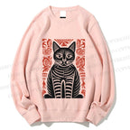 Unisex Vintage Black Cat Totem Printed Sweatshirt