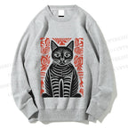 Unisex Vintage Black Cat Totem Printed Sweatshirt