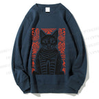 Unisex Vintage Black Cat Totem Printed Sweatshirt