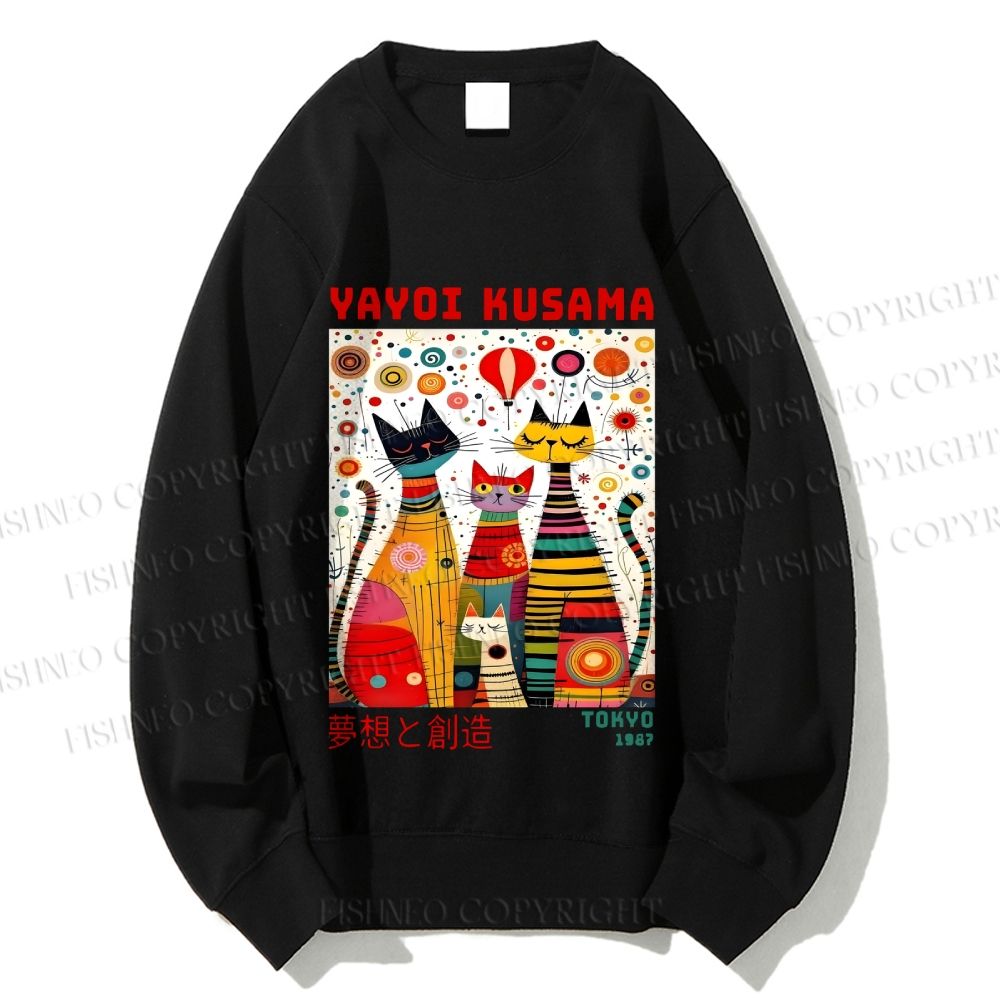Unisex Yayoi Kusama Cats Dots Printed Sweatshirt