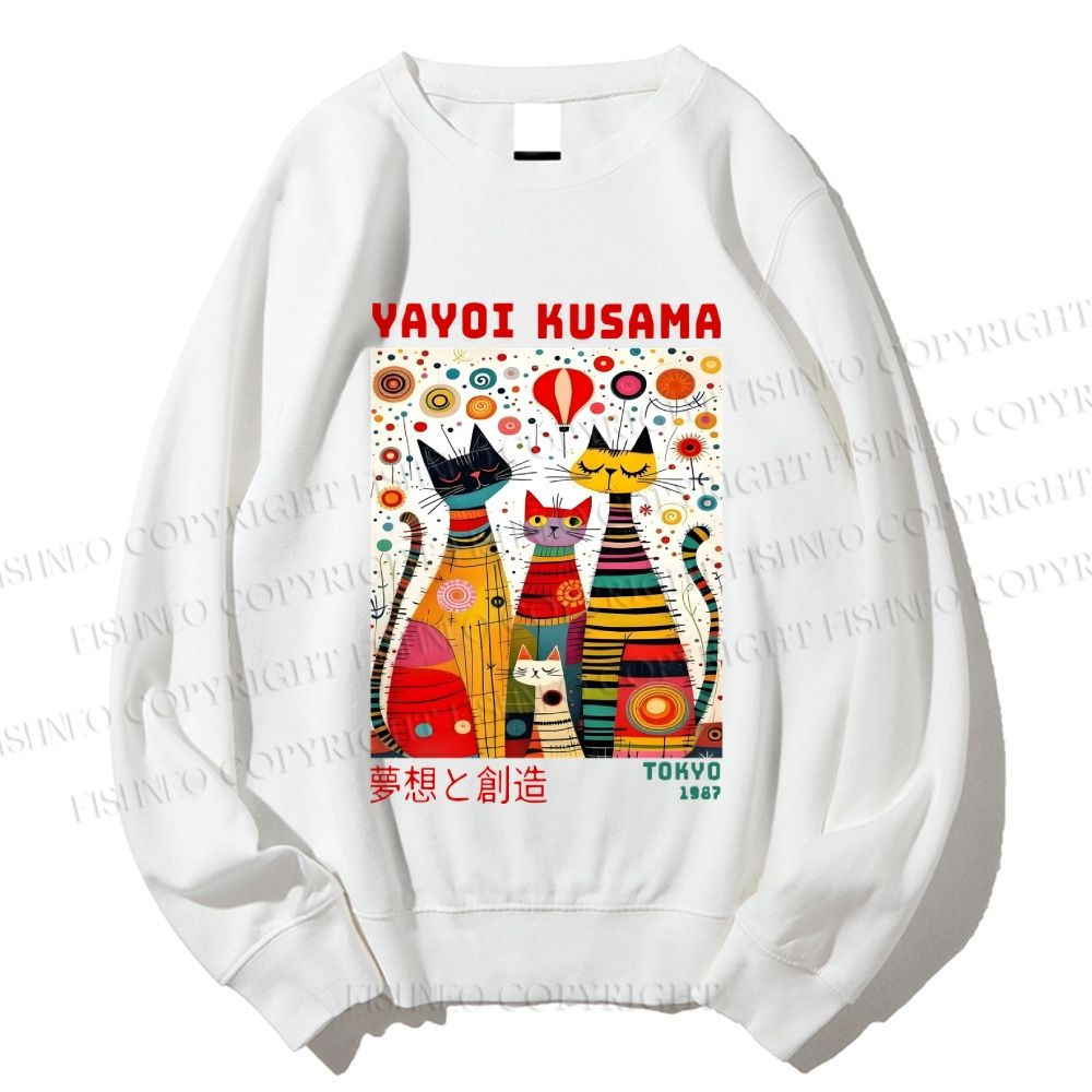 Unisex Yayoi Kusama Cats Dots Printed Sweatshirt