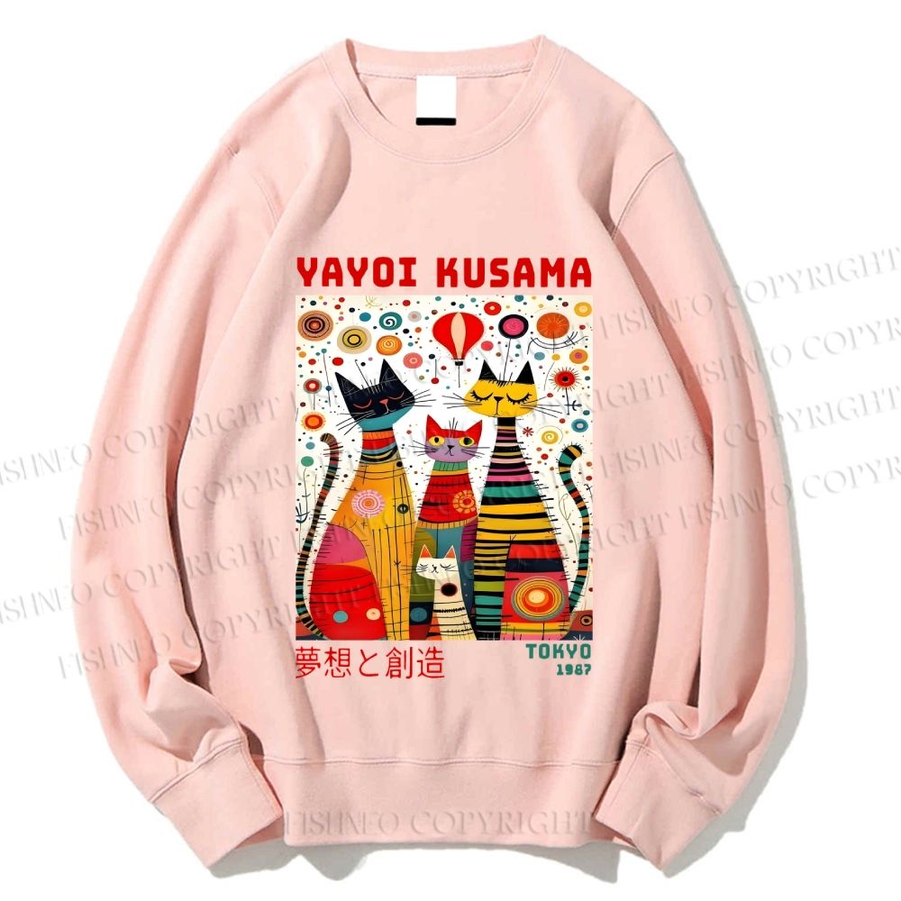 Unisex Yayoi Kusama Cats Dots Printed Sweatshirt