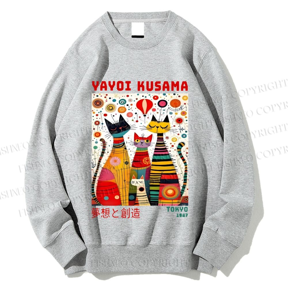Unisex Yayoi Kusama Cats Dots Printed Sweatshirt
