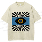 Unisex Bauhaus Geometric Eyes Printed Washed Tee