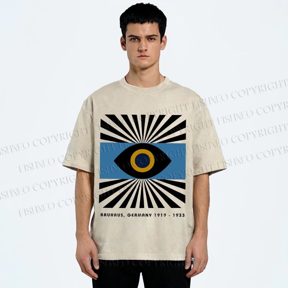Unisex Bauhaus Geometric Eyes Printed Washed Tee