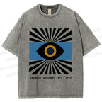 Unisex Bauhaus Geometric Eyes Printed Washed Tee