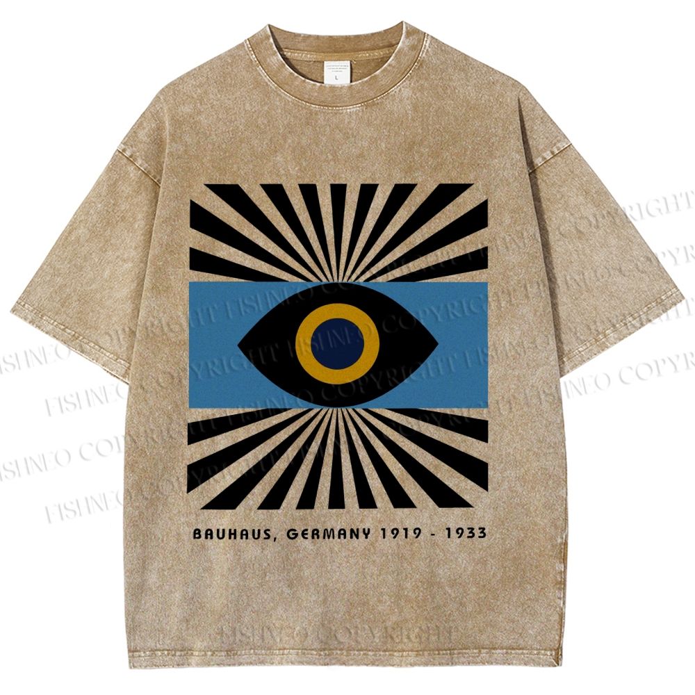 Unisex Bauhaus Geometric Eyes Printed Washed Tee