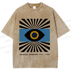 Unisex Bauhaus Geometric Eyes Printed Washed Tee