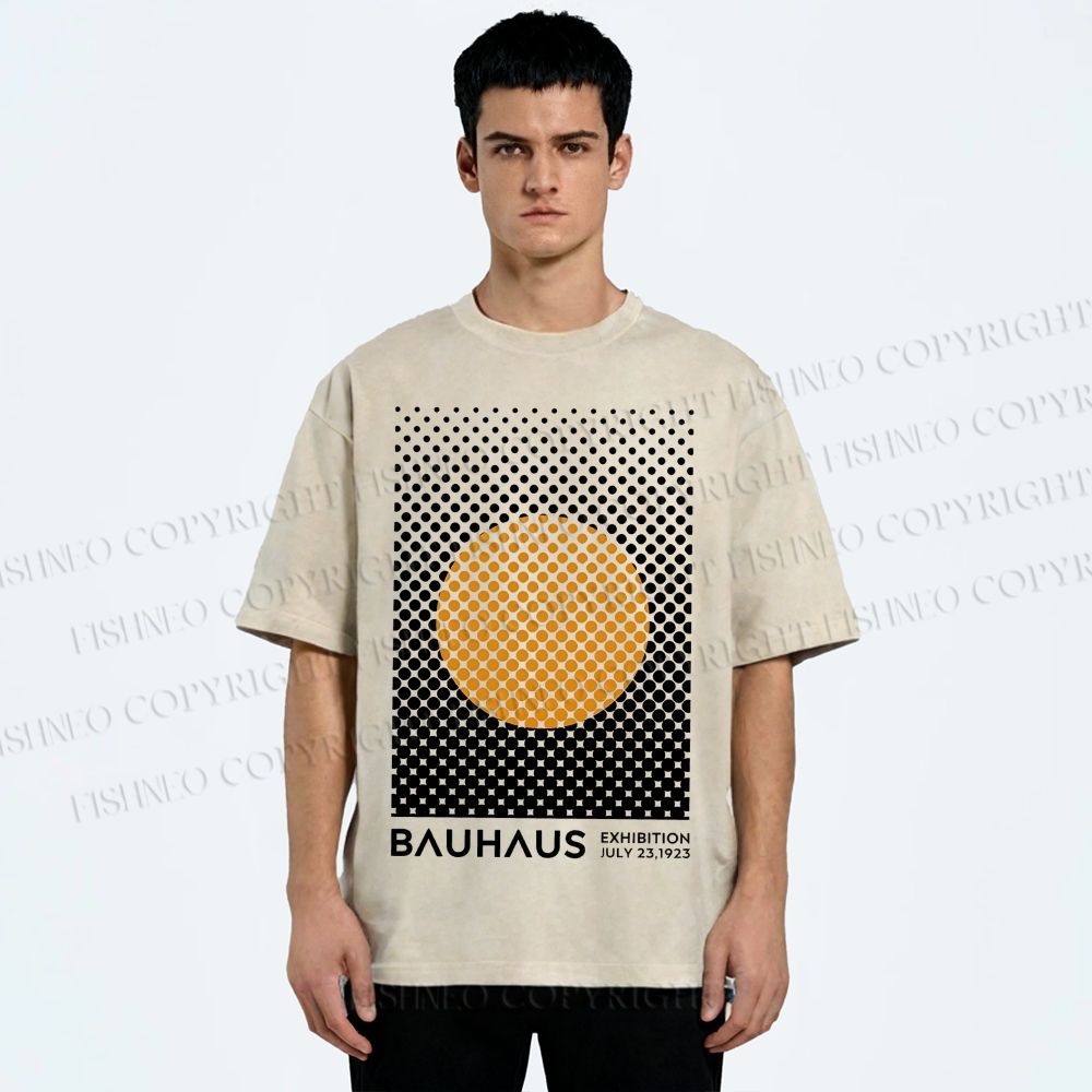Unisex Bauhaus Geometry Circle Printed Washed Tee