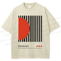 Unisex Bauhaus Geometric Lines Printed Washed Tee