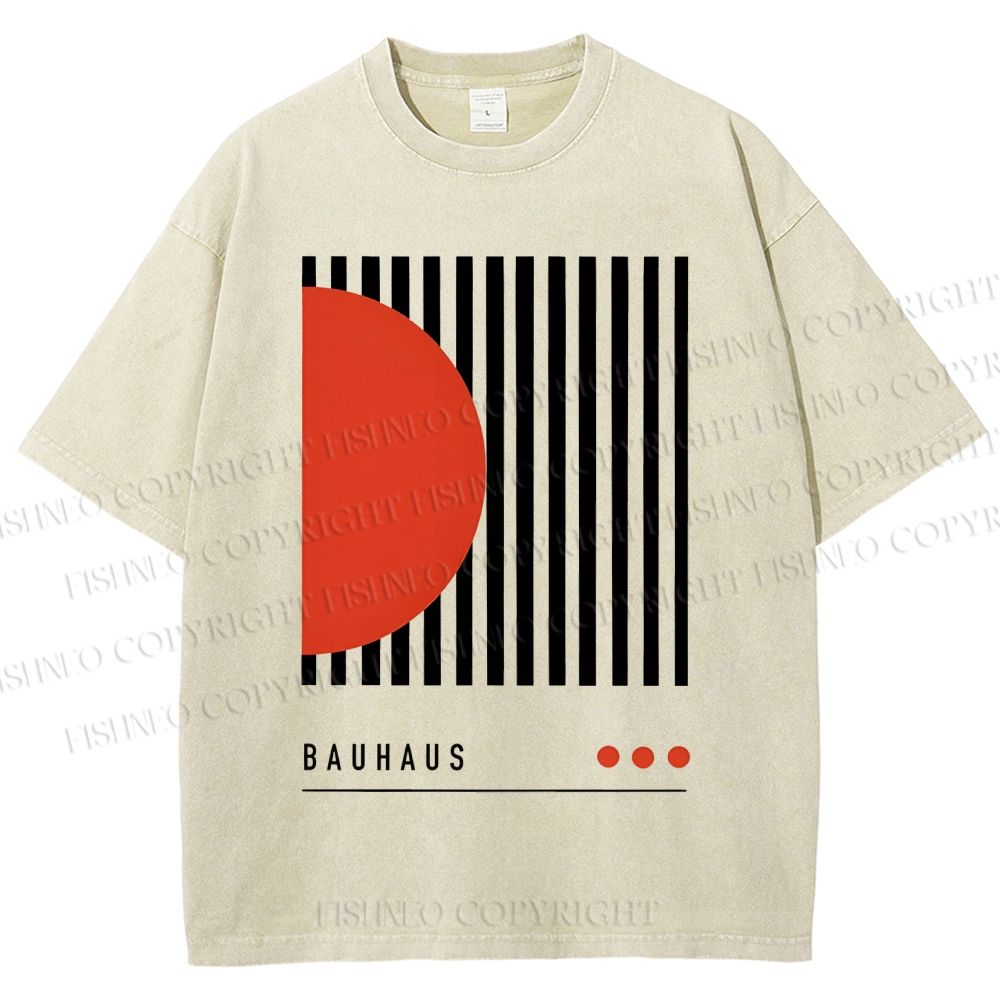 Unisex Bauhaus Geometric Lines Printed Washed Tee