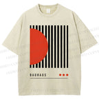 Unisex Bauhaus Geometric Lines Printed Washed Tee