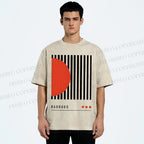Unisex Bauhaus Geometric Lines Printed Washed Tee