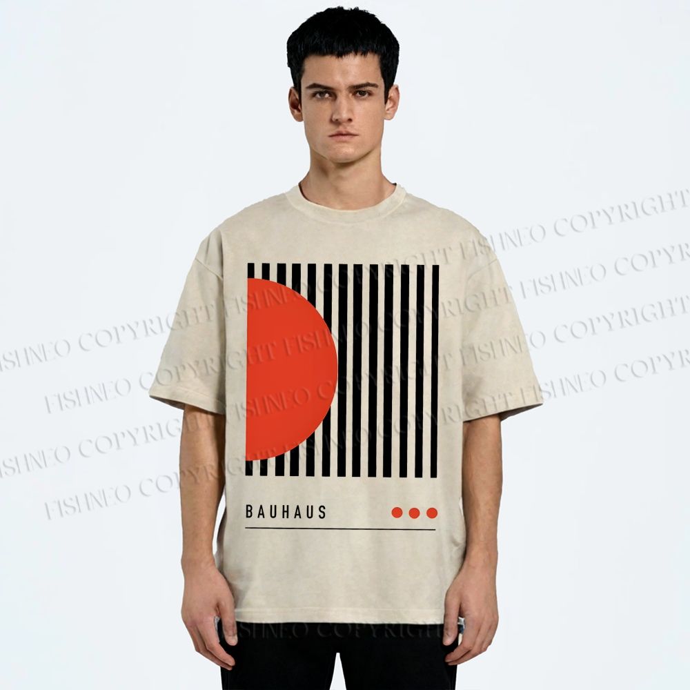 Unisex Bauhaus Geometric Lines Printed Washed Tee