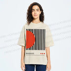 Unisex Bauhaus Geometric Lines Printed Washed Tee