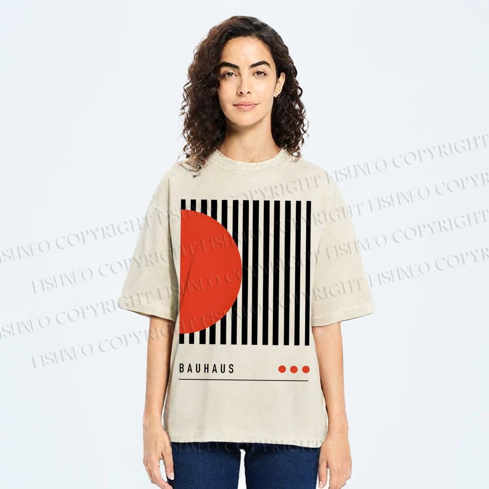 Unisex Bauhaus Geometric Lines Printed Washed Tee