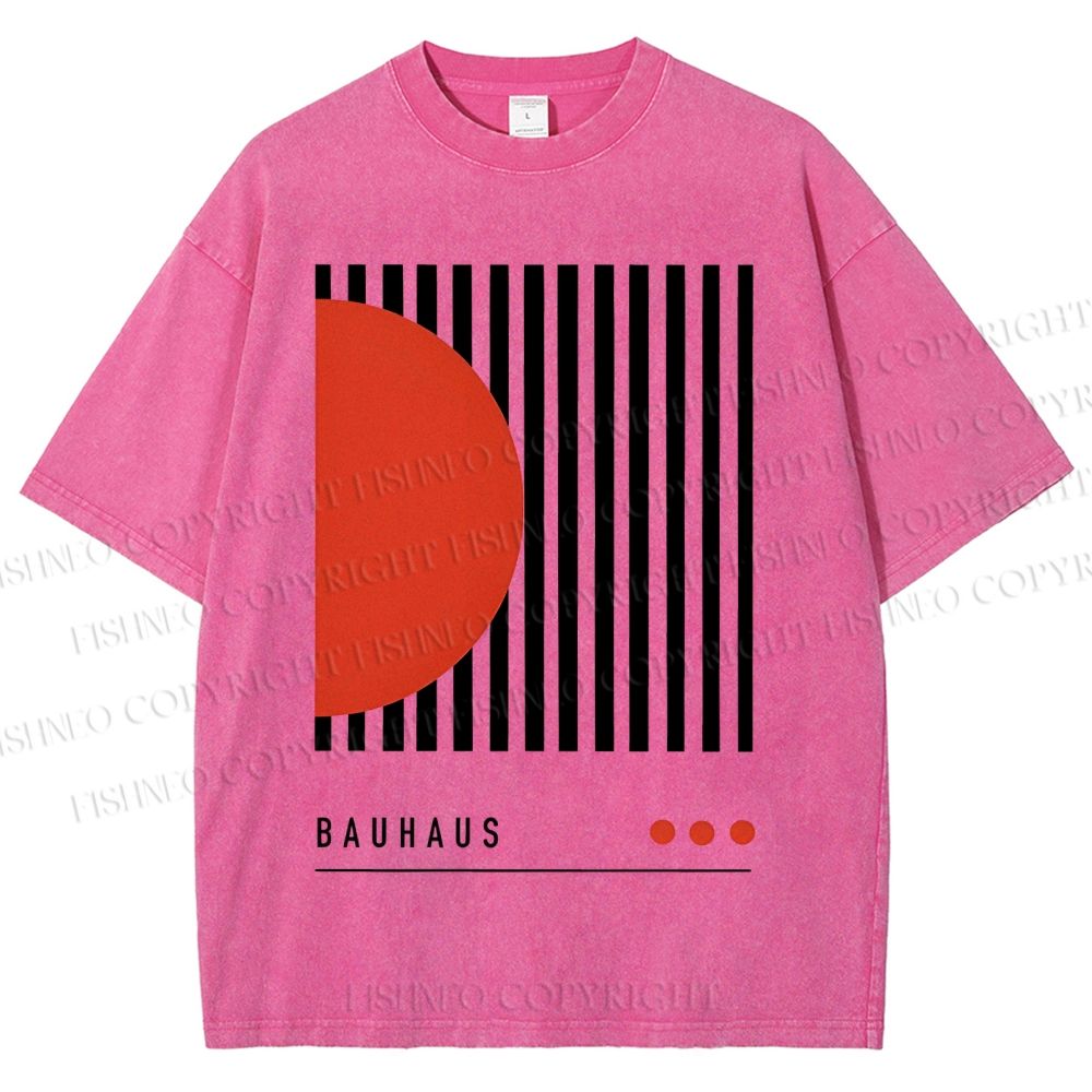 Unisex Bauhaus Geometric Lines Printed Washed Tee