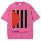 Unisex Bauhaus Geometric Lines Printed Washed Tee