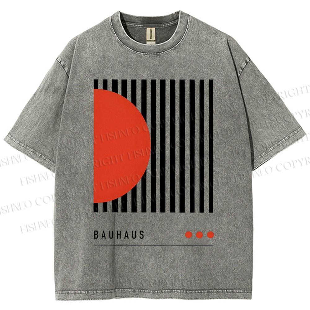 Unisex Bauhaus Geometric Lines Printed Washed Tee