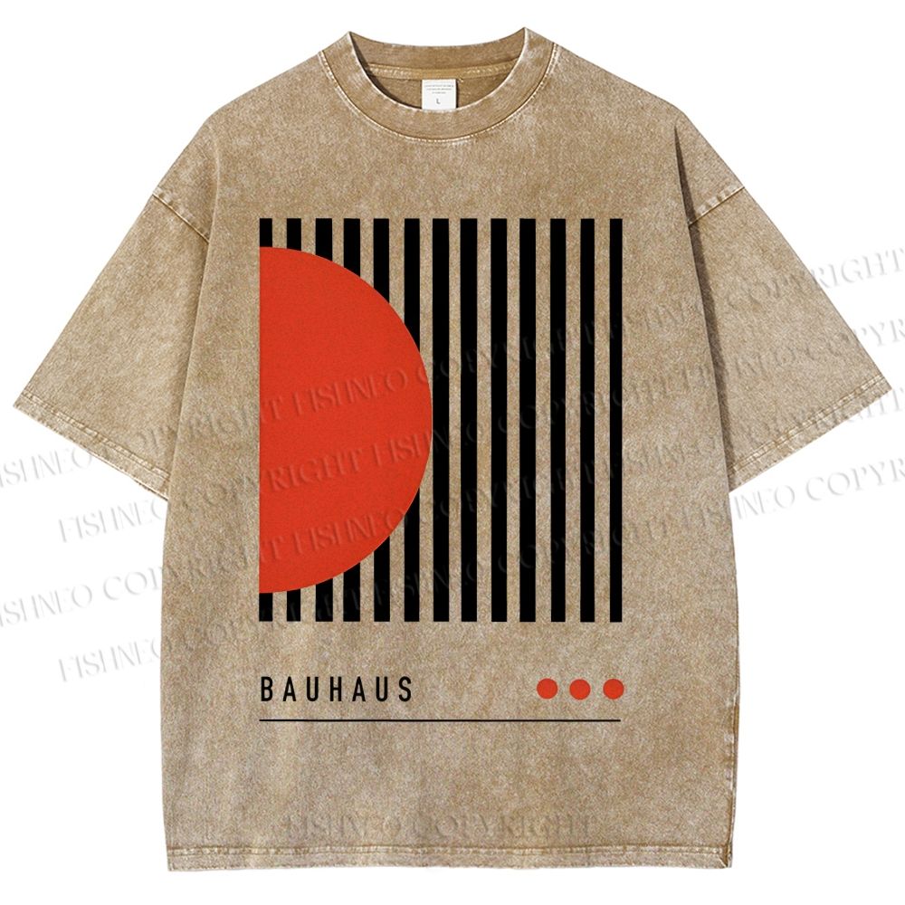 Unisex Bauhaus Geometric Lines Printed Washed Tee