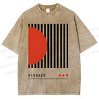 Unisex Bauhaus Geometric Lines Printed Washed Tee