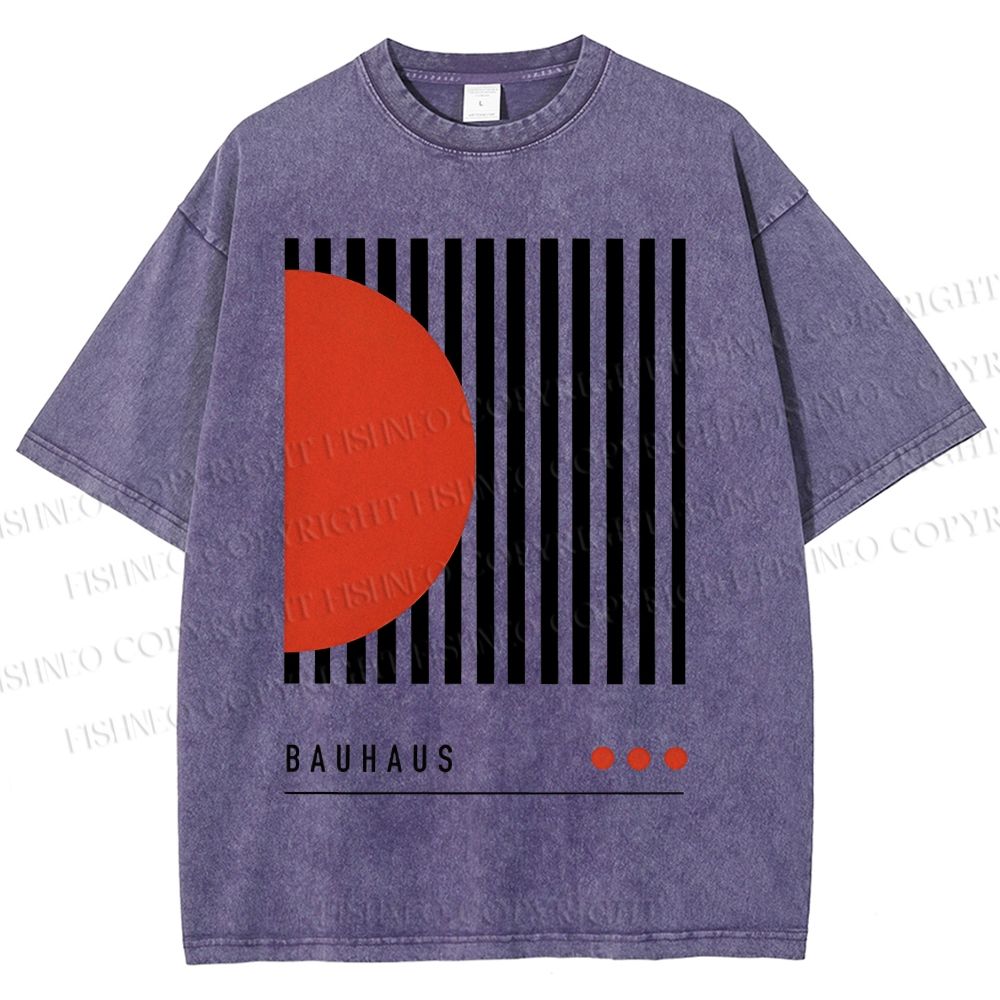 Unisex Bauhaus Geometric Lines Printed Washed Tee
