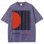 Unisex Bauhaus Geometric Lines Printed Washed Tee