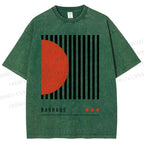 Unisex Bauhaus Geometric Lines Printed Washed Tee