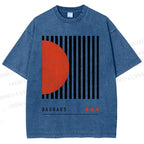 Unisex Bauhaus Geometric Lines Printed Washed Tee