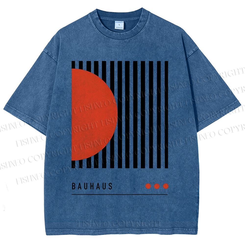 Unisex Bauhaus Geometric Lines Printed Washed Tee