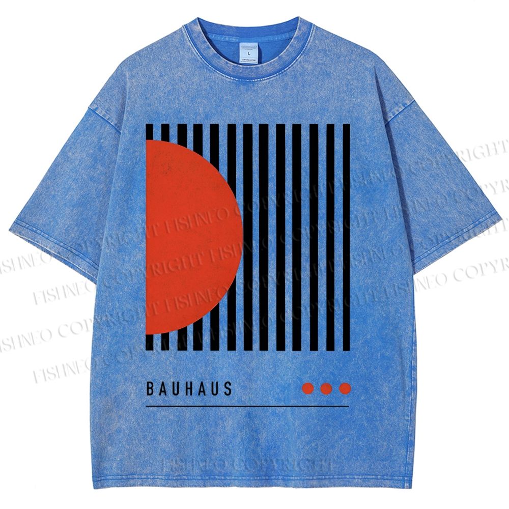 Unisex Bauhaus Geometric Lines Printed Washed Tee