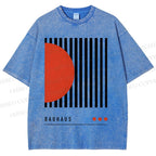 Unisex Bauhaus Geometric Lines Printed Washed Tee
