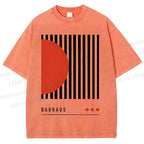 Unisex Bauhaus Geometric Lines Printed Washed Tee